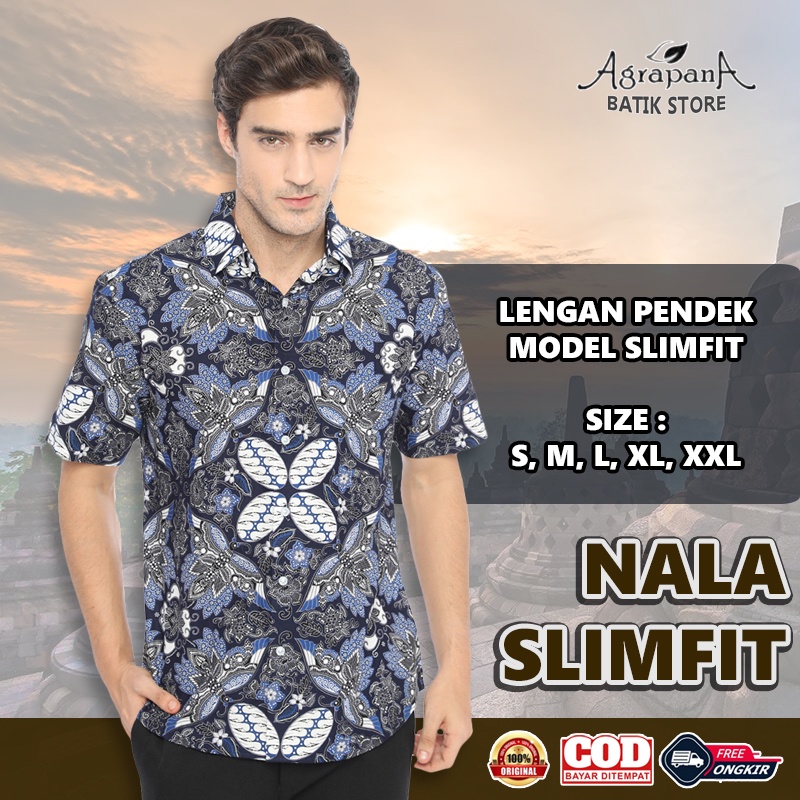 Jual Kemeja Baju Atasan Hem Batik Pria Lengan Pendek Premium Agrapana