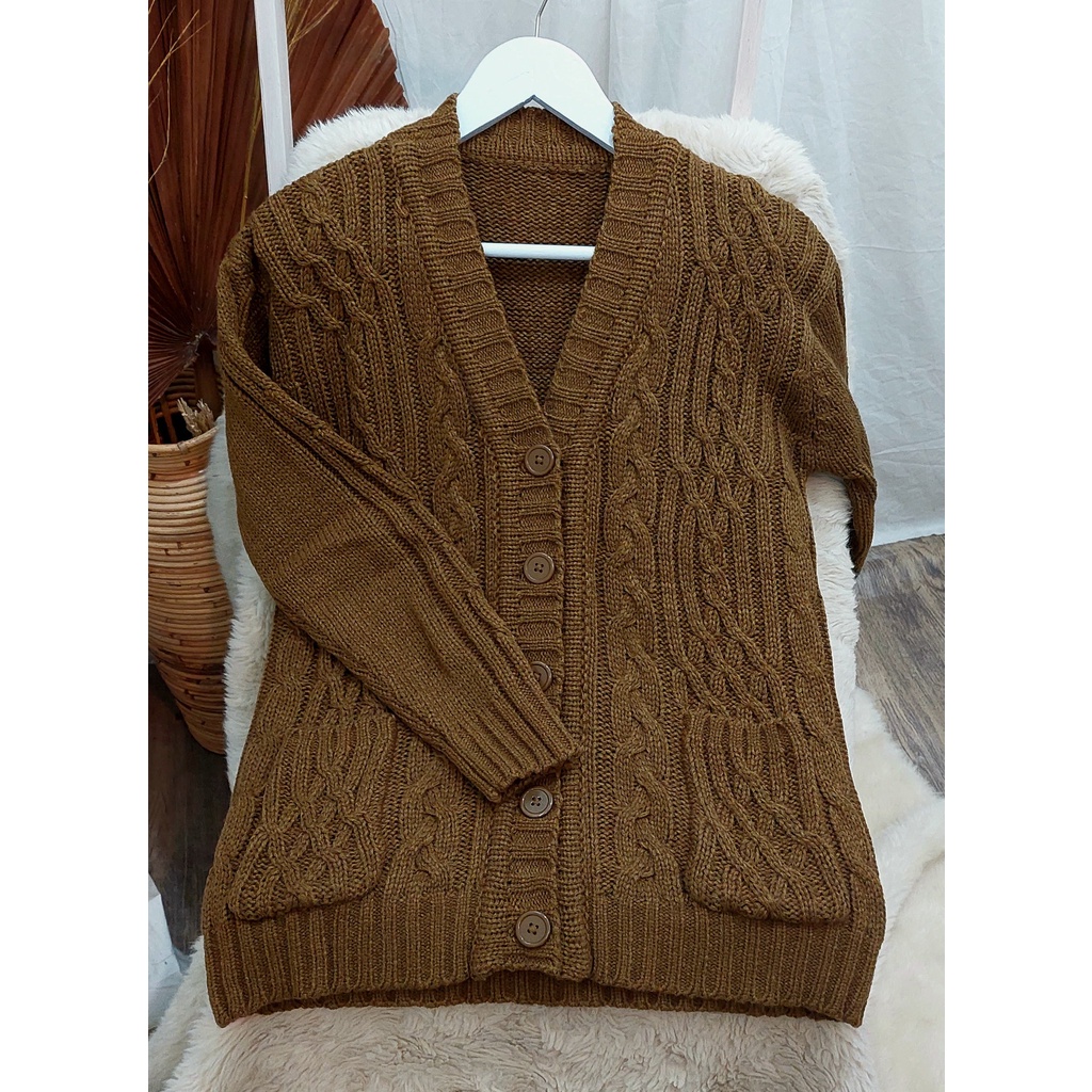 Jual CABLE CARDY Kardigan Rajut Kepang Jumbo Wanita Panjang Cardigan