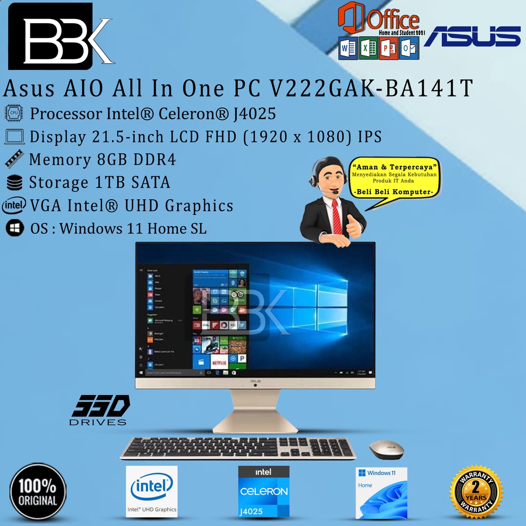 Jual Asus AIO All In One PC V222GAK BA141T Intel J4005 8GB 1TB WIN11