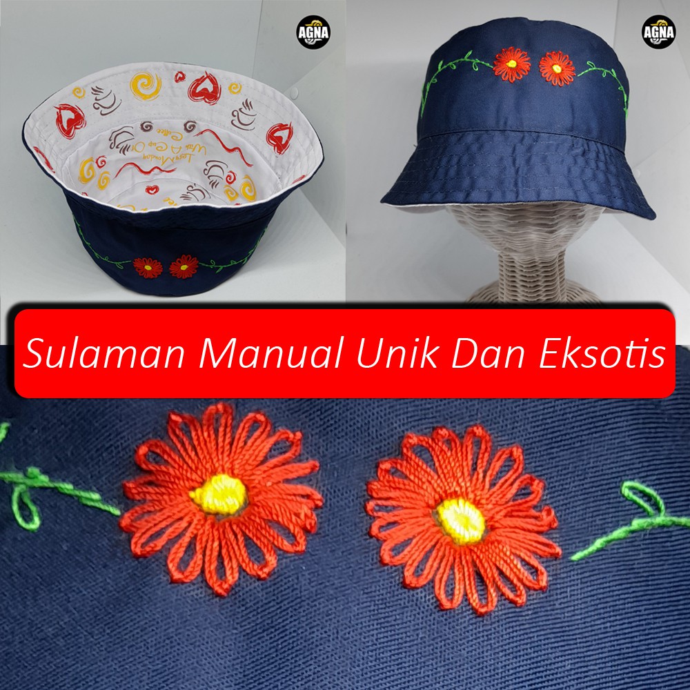 Jual Topi Bucket Motif Luar Dalam Unik Dan Eksotis Motif Sulaman Handy