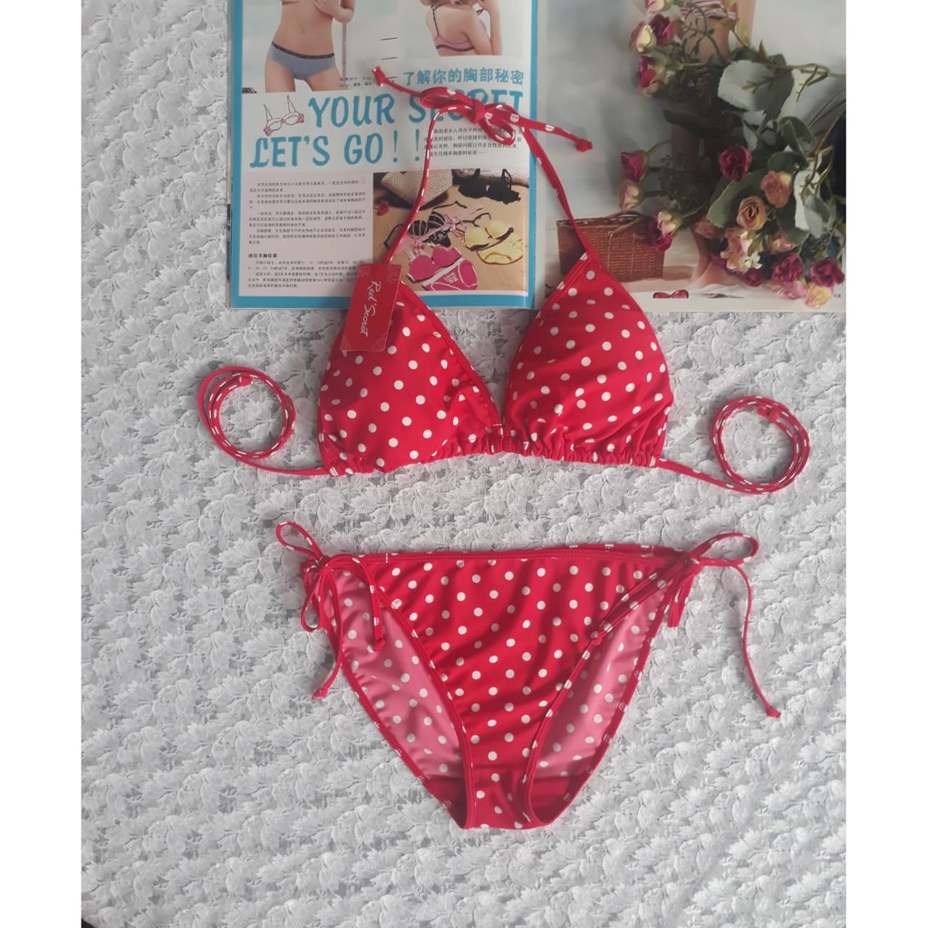 Jual Bk R White Dot In Red Bikini Pantai Segitiga Ikat With Foam