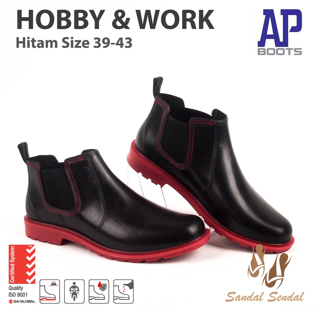 Jual Sepatu Boot Pendek Ap Boots Hobby Work Hitam Merah Casual Bikers