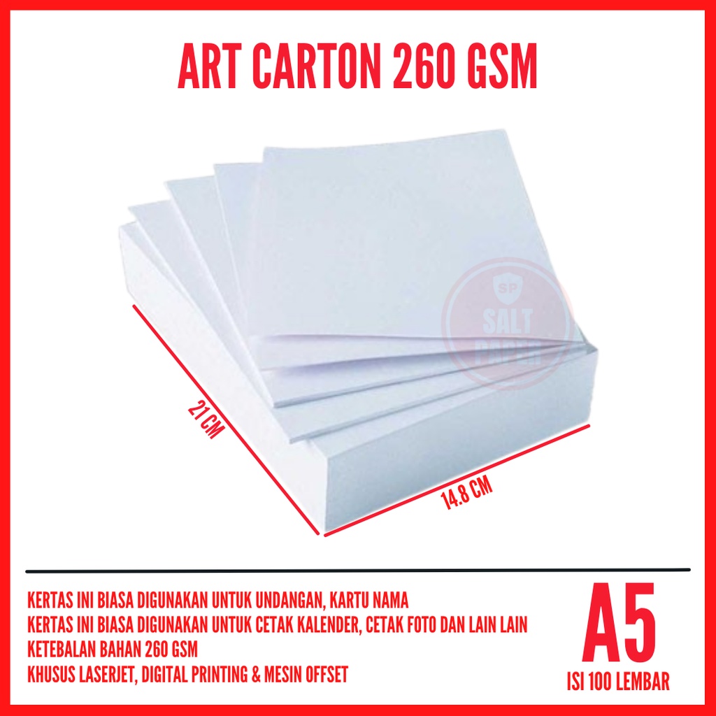 Jual Kertas Art Carton 260 Gsm A5 Isi 100 Lembar Kertas Art Karton A5