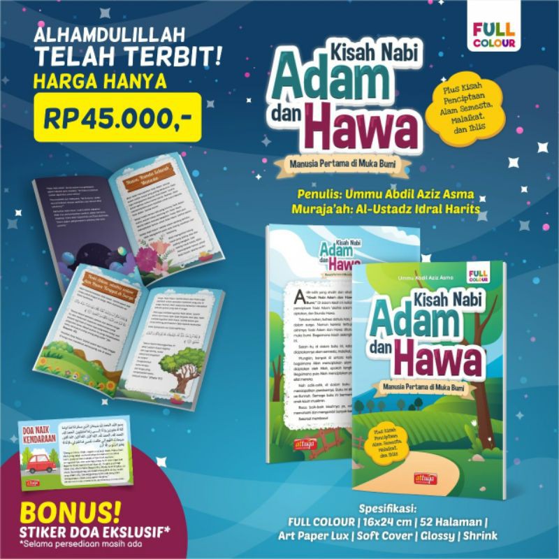 Jual Buku KISAH NABI ADAM DAN HAWA FULL COLOUR Attuqa Kisah Nabi