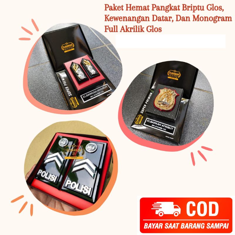 Jual Paket Hemat Pangkat Polisi Briptu Monogram Full Akrilik Hitam Glos