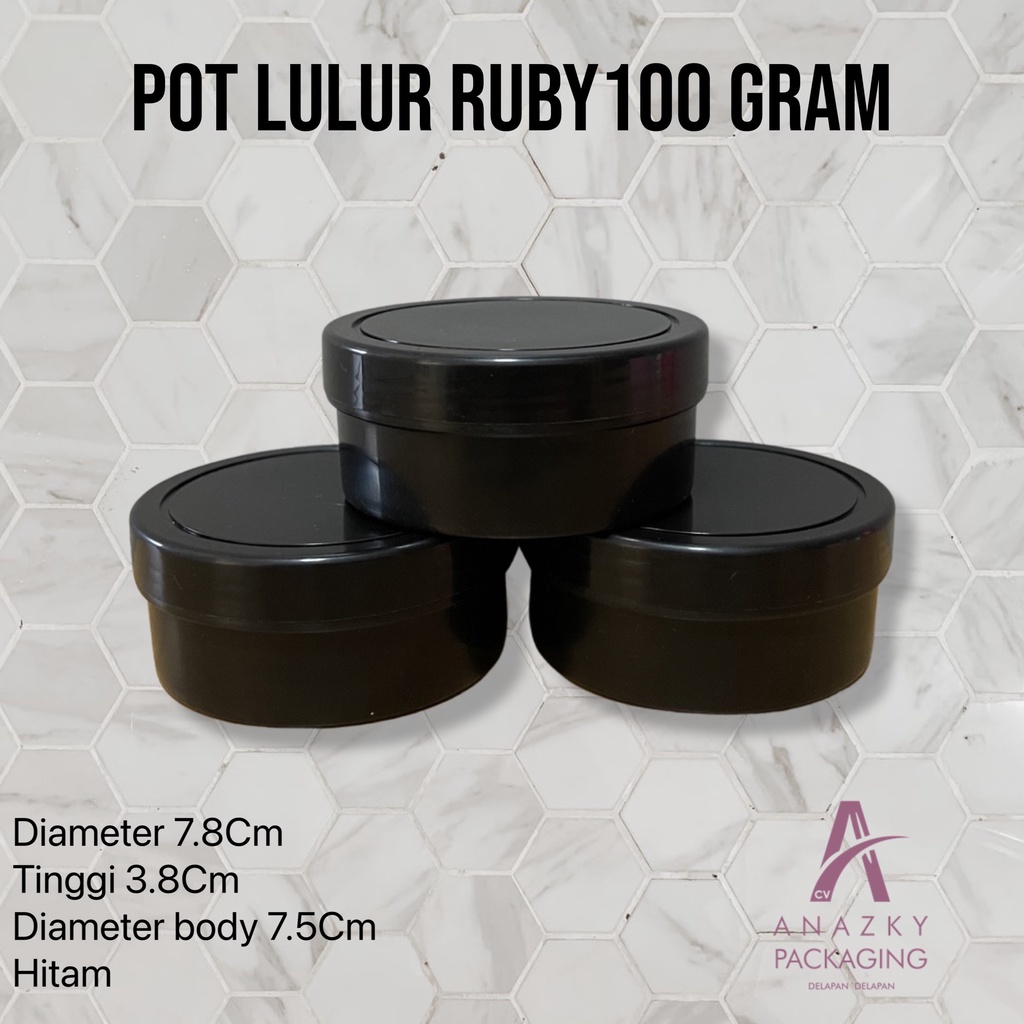 Jual POT LULUR RUBI 100 GRAM WARNA HITAM KEMASAN 1KG 24 Pcs Rp 1800