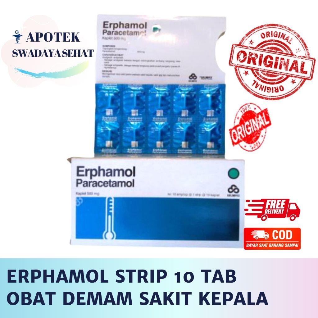 Jual ERPHAMOL STRIP 10 Tablet Paracetamol 500 Mg Obat Demam Sakit