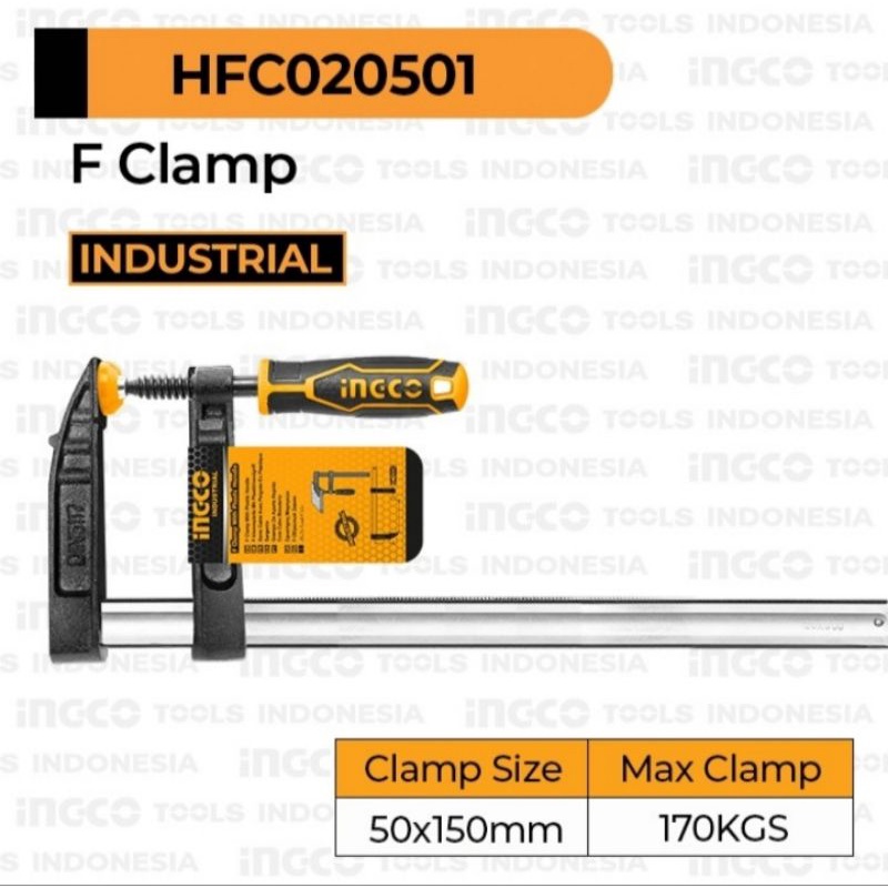 Jual Klem F Clamp 50x150 Mm INGCO HFC020501 Catok Jepit Kayu Penjepit