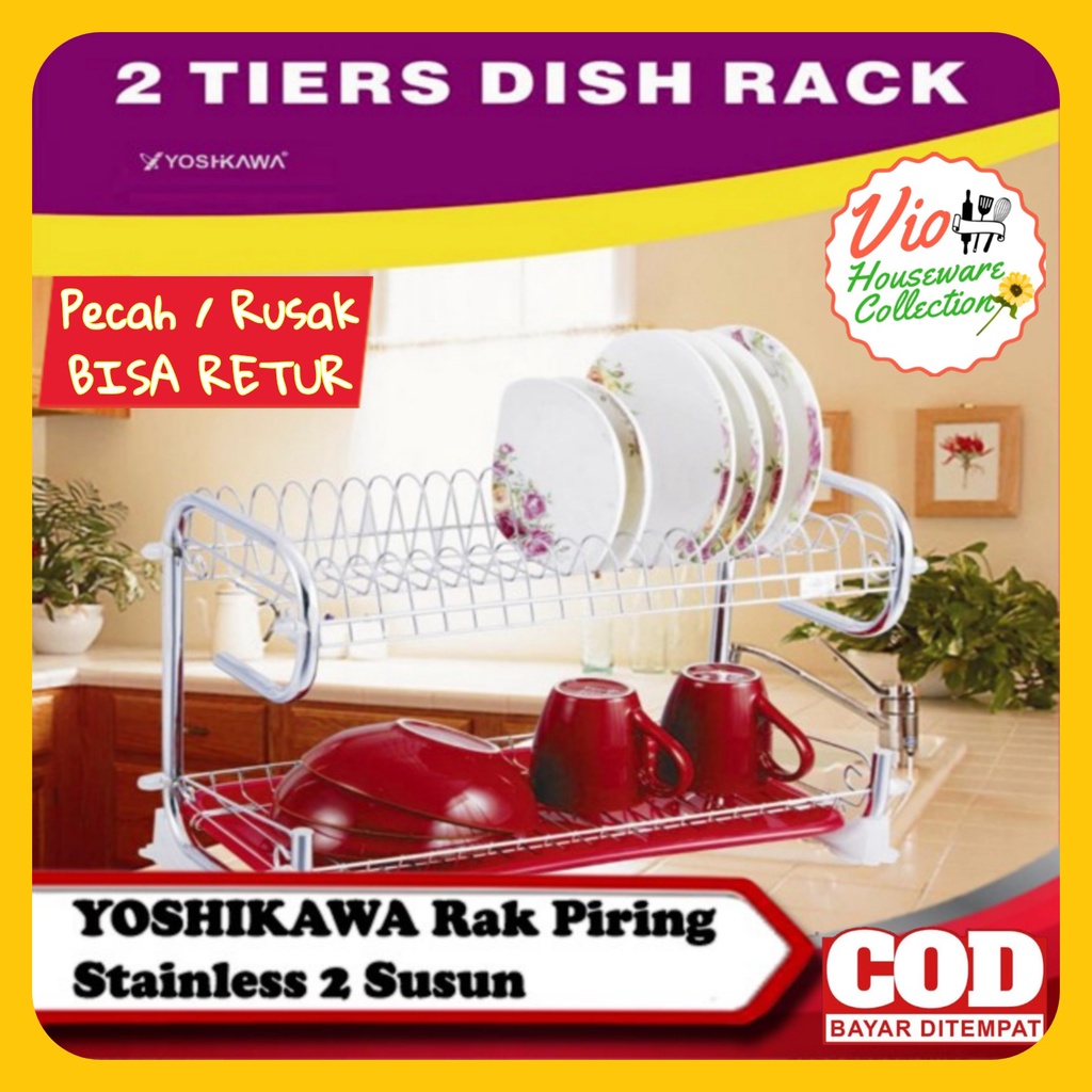 Jual Yoshikawa Rak Piring Stainless Susun Anti Karat Rak Dapur