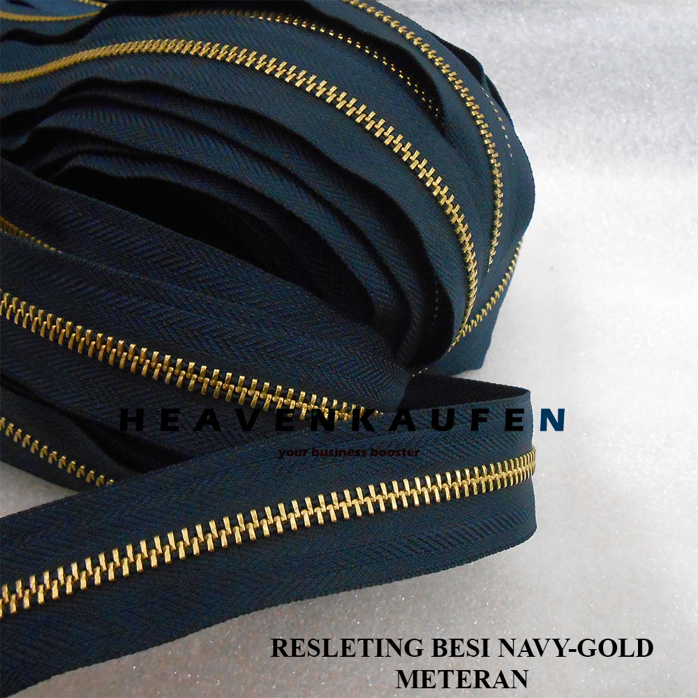 Jual Resleting Besi Meteran No 5 Biru Dongker Navy Gold Zipper Daun