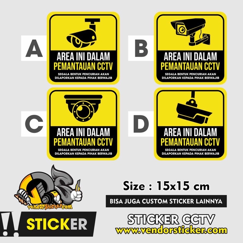 Jual Sticker Area Dalam Pengawasan CCTV Safety Sign Warning Shopee