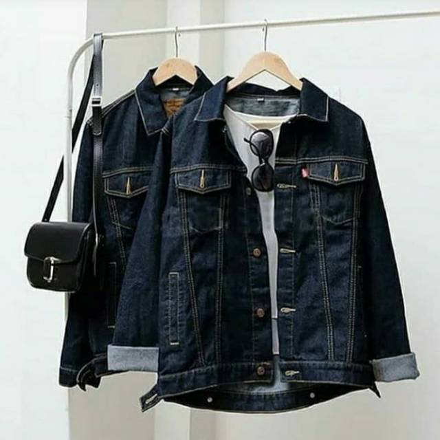 Jual Jaket Jeans Biru Pudar Dongker Oversized Pria Wanita Murah