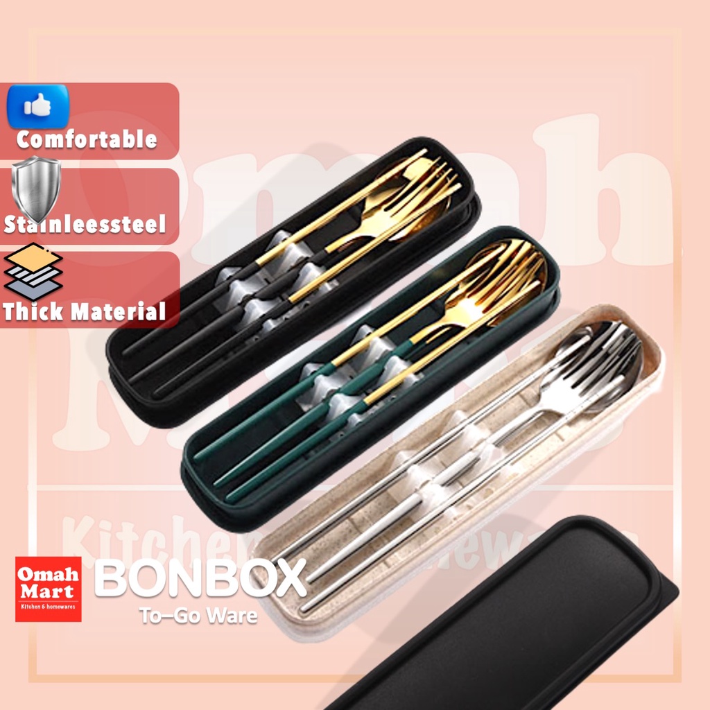 Jual Bonbox Sendok Garpu Set Stainless Steel Portable Alat Makan Dewasa