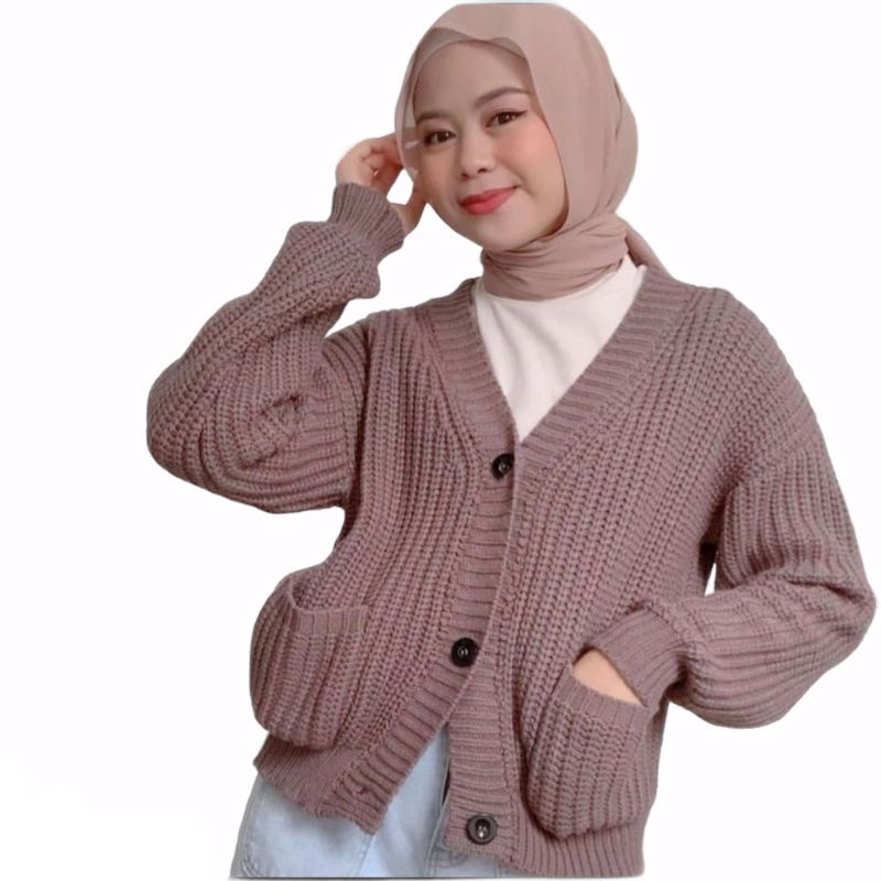 Jual Gracia Saku Cardigan Crop Rajut Get Tebal Outer Cardy Wanita