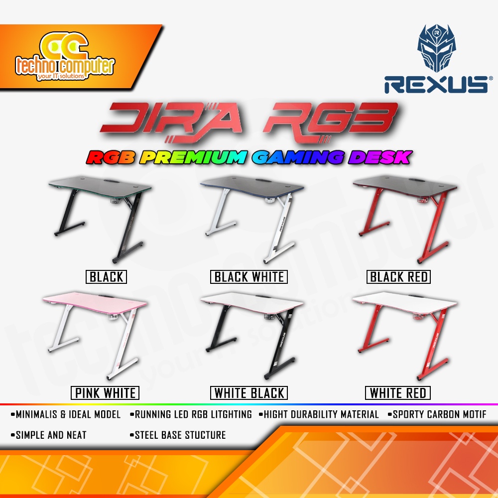 Jual Meja Gaming Rexus Dira Rxd Rgb Gaming Desk With Headphone Hook