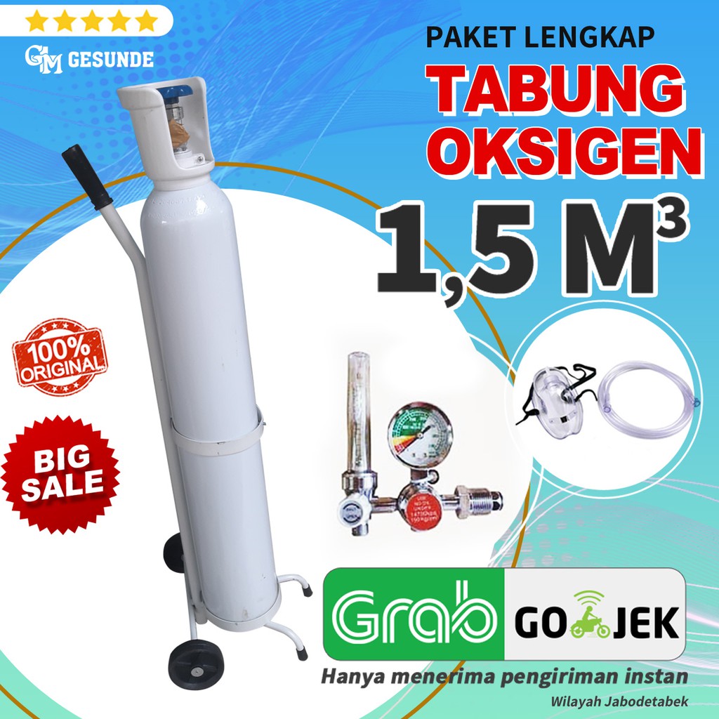 Jual Paket Murah 1SET Tabung Oksigen 1 5M3 SIAP PAKAI LENGKAP TROLI