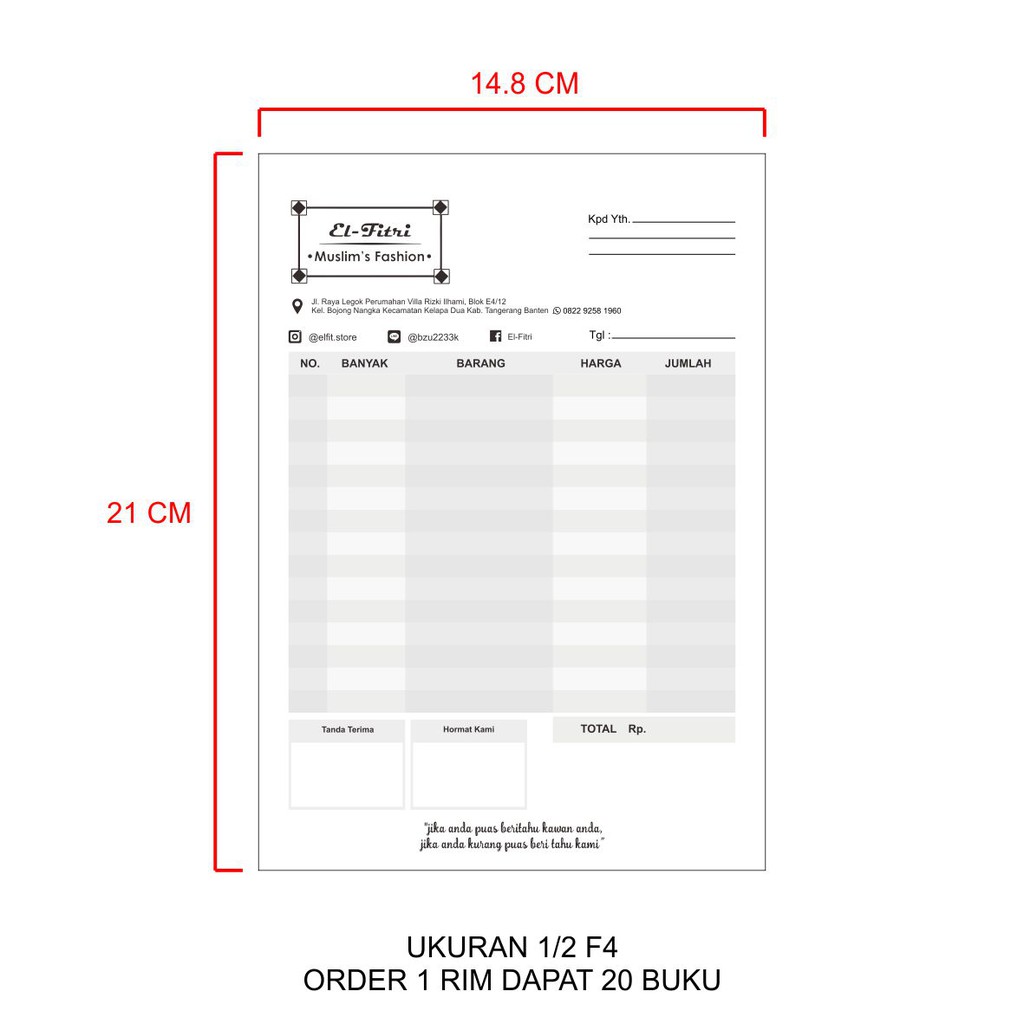 Jual Cetak Custom Nota Kwitansi Invoice Surat Jalan Rangkap Shopee