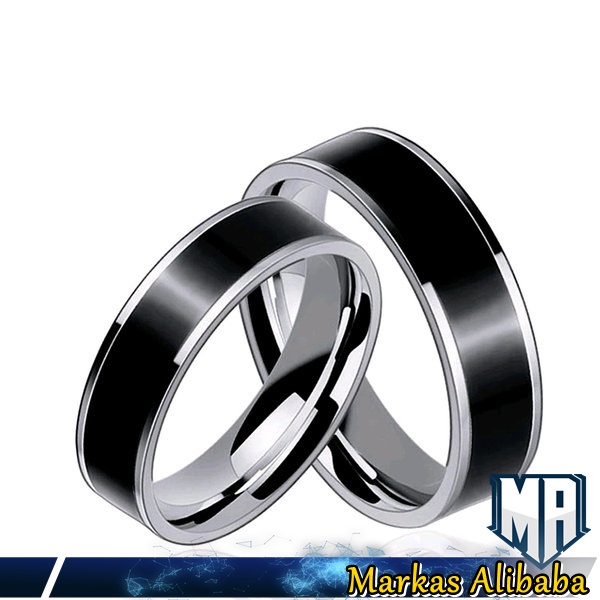 Jual CINCIN COUPLE TITANIUM CINCIN TITANIUM HITAM LIST SILVER