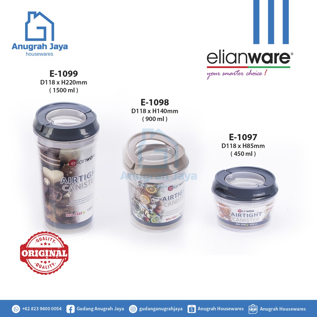 Jual Elianware Toples Makanan Airtight Canister Bulat Ml Ml