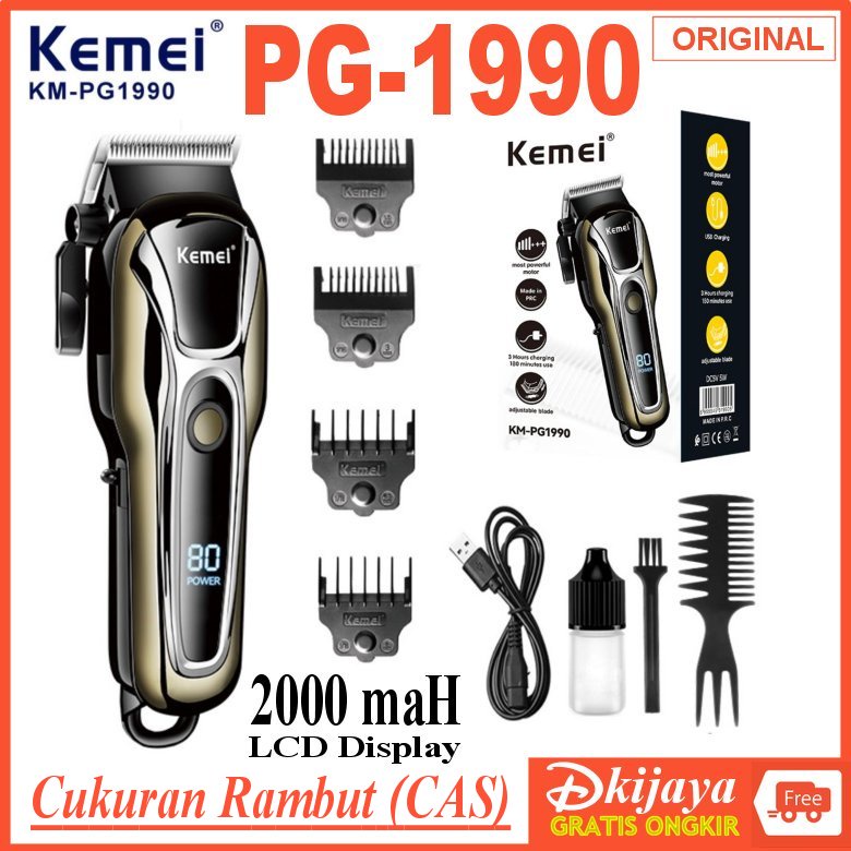 Jual Kemei Pg Original Alat Mesin Cukur Rambut Cas Baterei Lcd