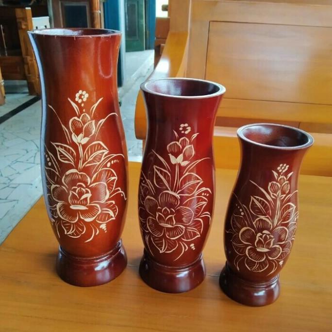 Jual Fas Pot Bunga 1 Set Ada 3 Barang Dari Kayu Jati Mpx Helmiariniarin