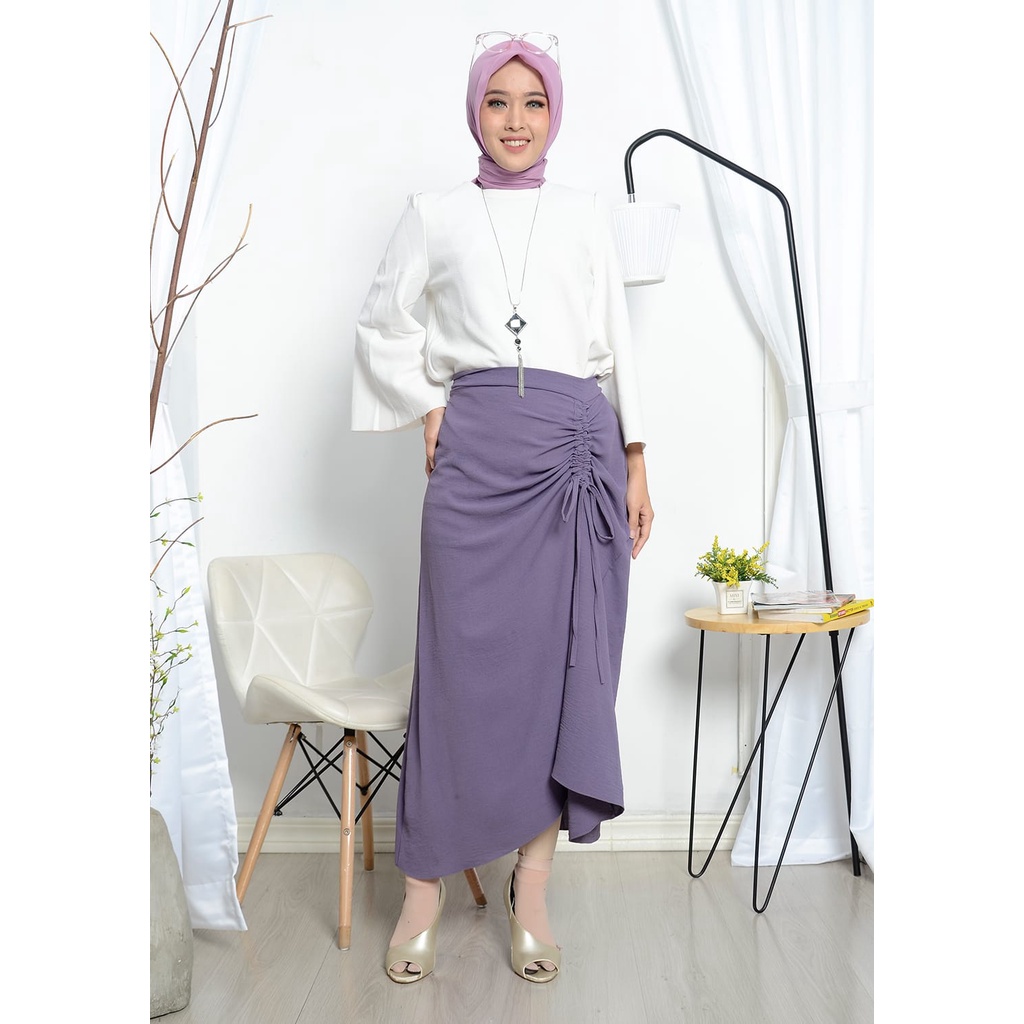 Jual Rok Serut L Xl Xxl Casual Flowy Rok Polos Panjang Bahan Cringcle