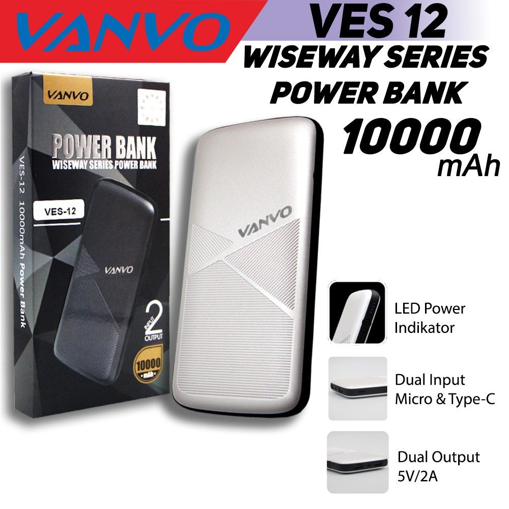 Jual POWER BANK VANVO VES 12 10000MAH CHARGER POWERBANK ORIGINAL