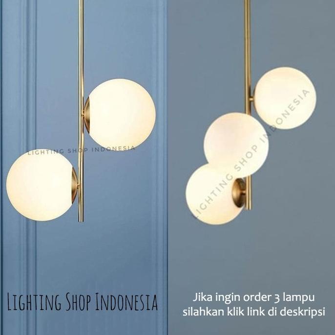 Jual Lampu Gantung Gold 2Lampu Pakai Tongkat Tiang Kaca Susu Bulat