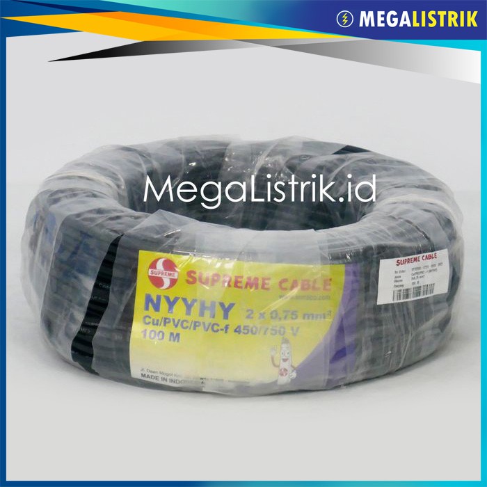 Jual SUPREME NYYHY 2X0 75 MM 100 METER KABEL LISTRIK HITAM