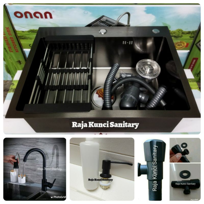 Jual Paket Lengkap Kitchen Sink Hitam Black Kran Tarik Panas