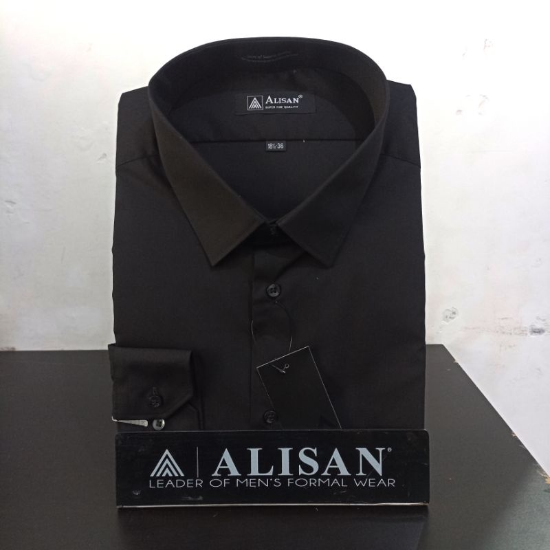 Jual Kemeja Alisan Polos Hitam Panjang Reguler Size