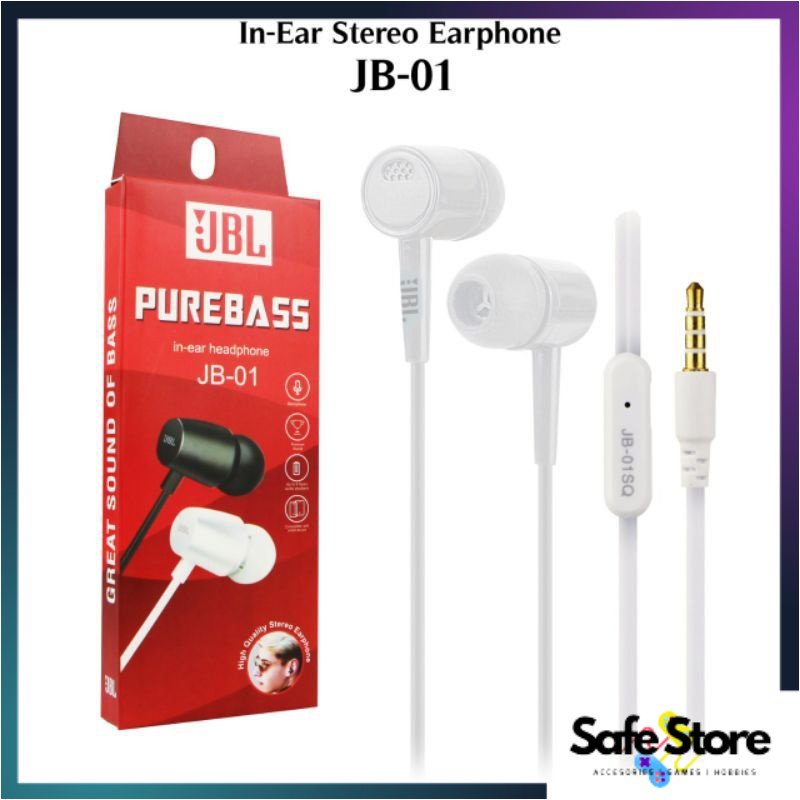 Jual Handsfree Earphone Handset JBL JB 01 Super Bass Hitam Putih