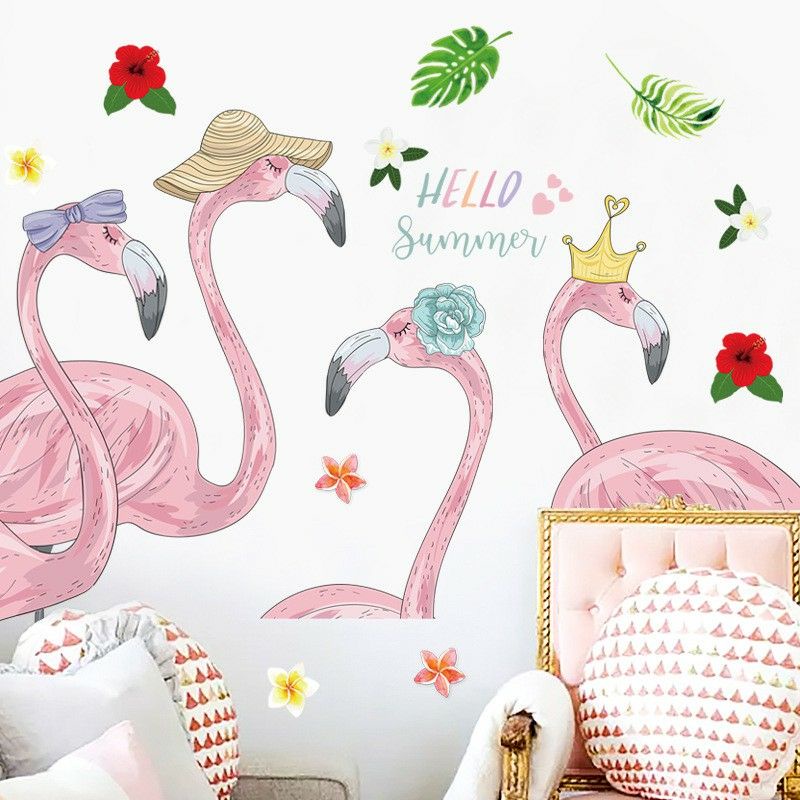 Jual Stiker Dinding Karakter Elegant Flamingo Hello Summer Aesthetic