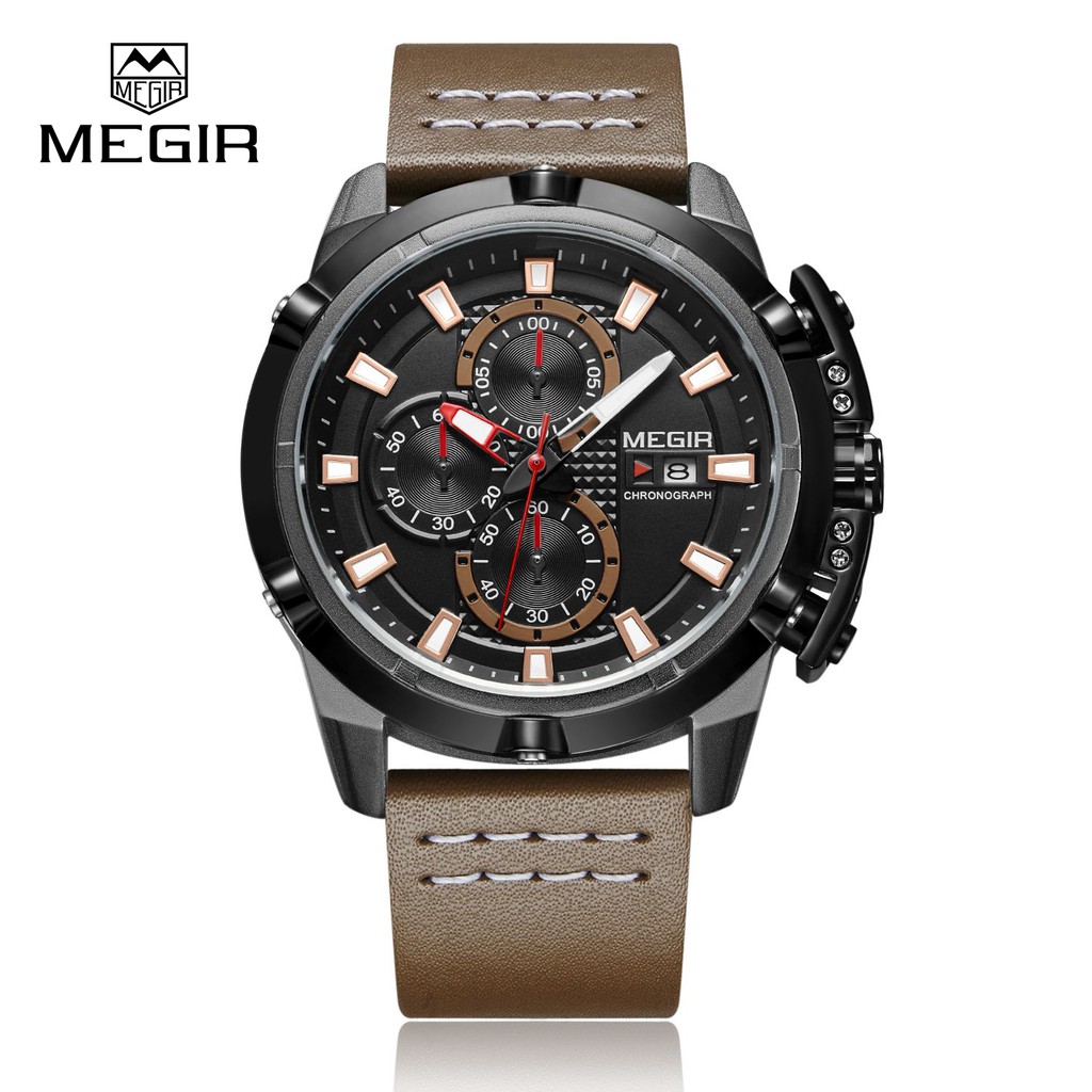 Jual MEGIR 2062 Jam Tangan Pria Analog Chronograph Aktif Tali Kulit