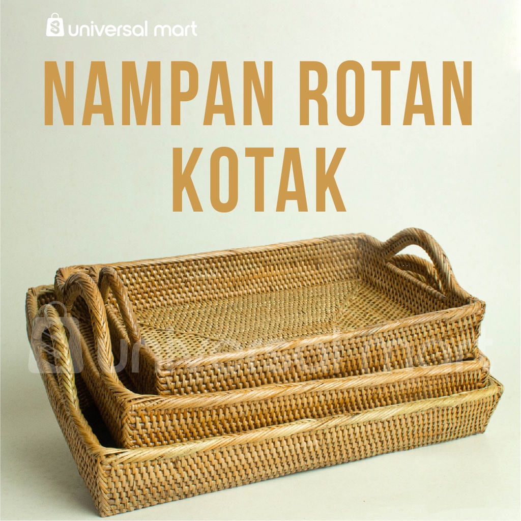 Jual Nampan Saji Rotan Ate Anyaman Kotak Tahan Panas Tahan Air Ada