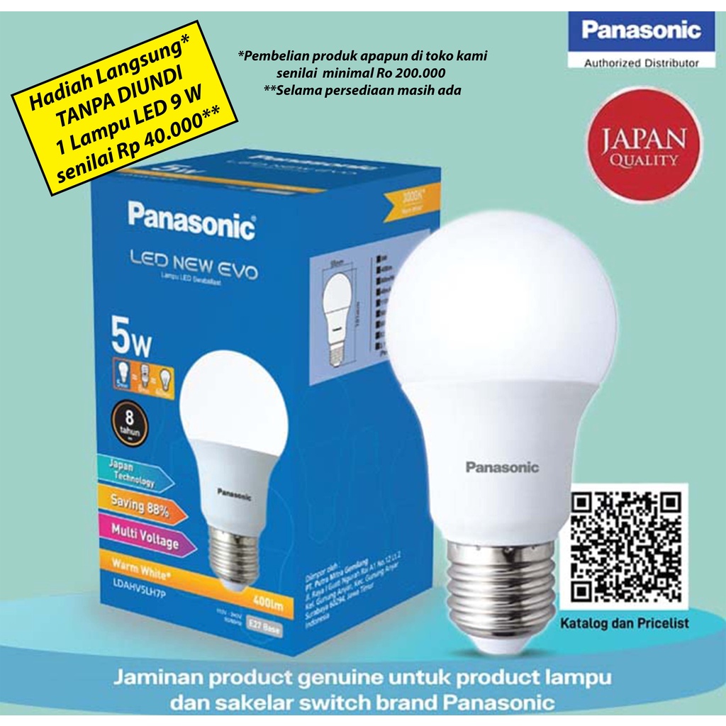 Jual Lampu Bohlam LED Rumah Panasonic 5 Watt Murah Super Terang Warna