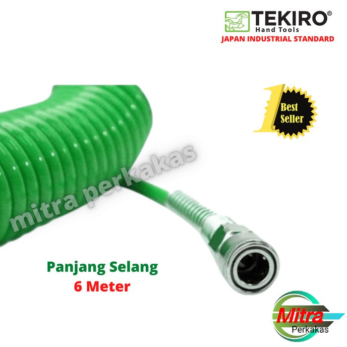 Jual Tekiro Recoil Hose 6 Meter Selang Angin Kompresor Spiral Hijau