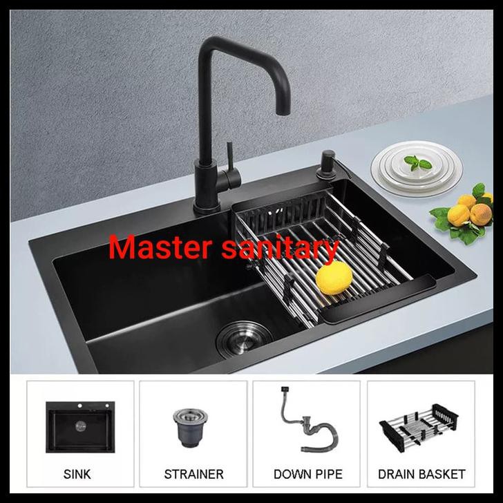 Jual Paket Lengkap Kitchen Sink Stainless 6045 Hitam Bak Cuci Piring