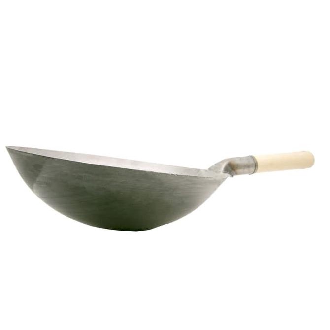 Jual Wok Wajan Kuali Besi Baja Dengan Gagang Kayu 36 Cm Shopee Indonesia