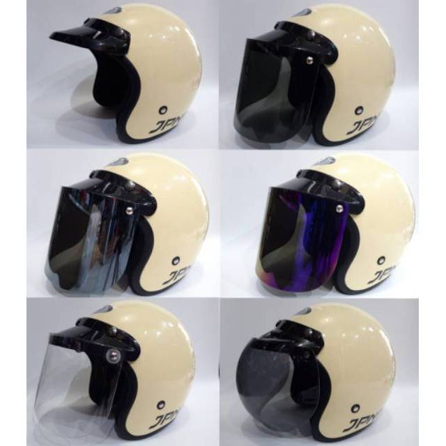 Jual Helm Bogo Retro JPN Cream Metalik Kaca Flat Datar Shopee Indonesia