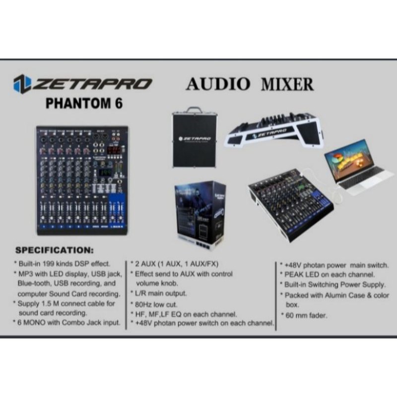 Jual Mixer Audio Zetapro Phantom6 Original Phantom 6 Channel Hardcase