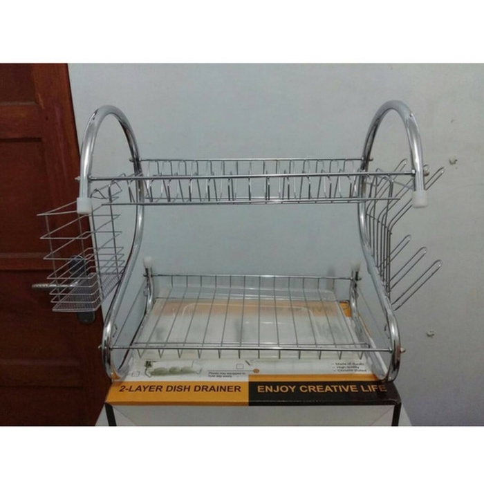 Jual Rak Piring Stainless 2 Tingkat JUMBO Anti Karat Lemari Tempat