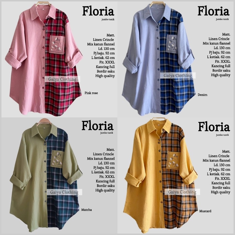 Jual Tunik Kemeja Jumbo Wanita Ld Kombinasi Kotak Flannel Floria