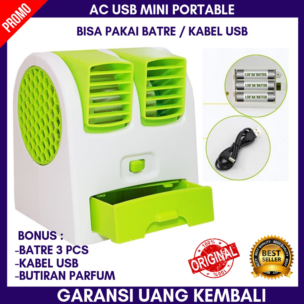 Jual Kipas Angin AC Portable USB Mini Fan Double Blower Aroma Terapi