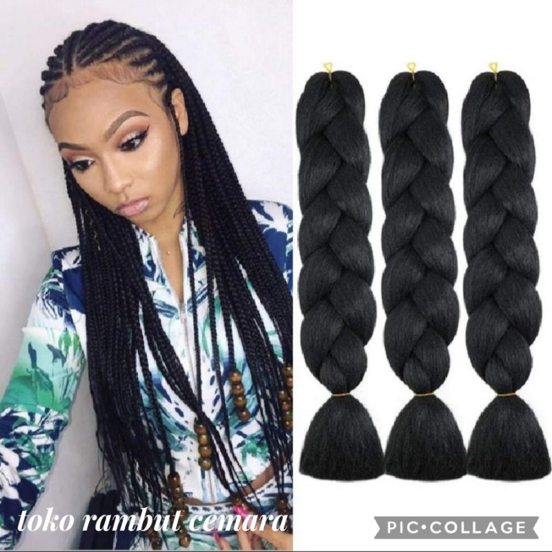 Jual Box Braids Sintetis Rambut Sambung Model Kepang Warna Hitam