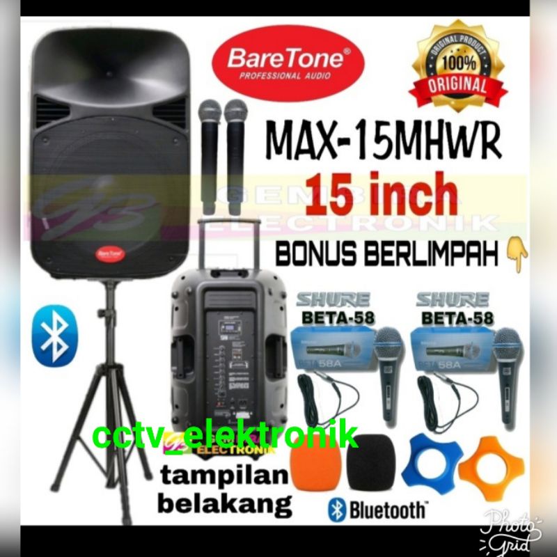 Jual SPEAKER PORTABLE BARETONE MAX 15 MHWR SPEAKER BLUTOOTH USB MP3