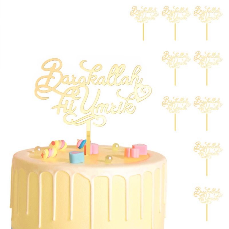 Jual CAKE TOPPER AKRILIK BARAKALLAH FII UMRIK HAPPY BIRTHDAY SELAMAT