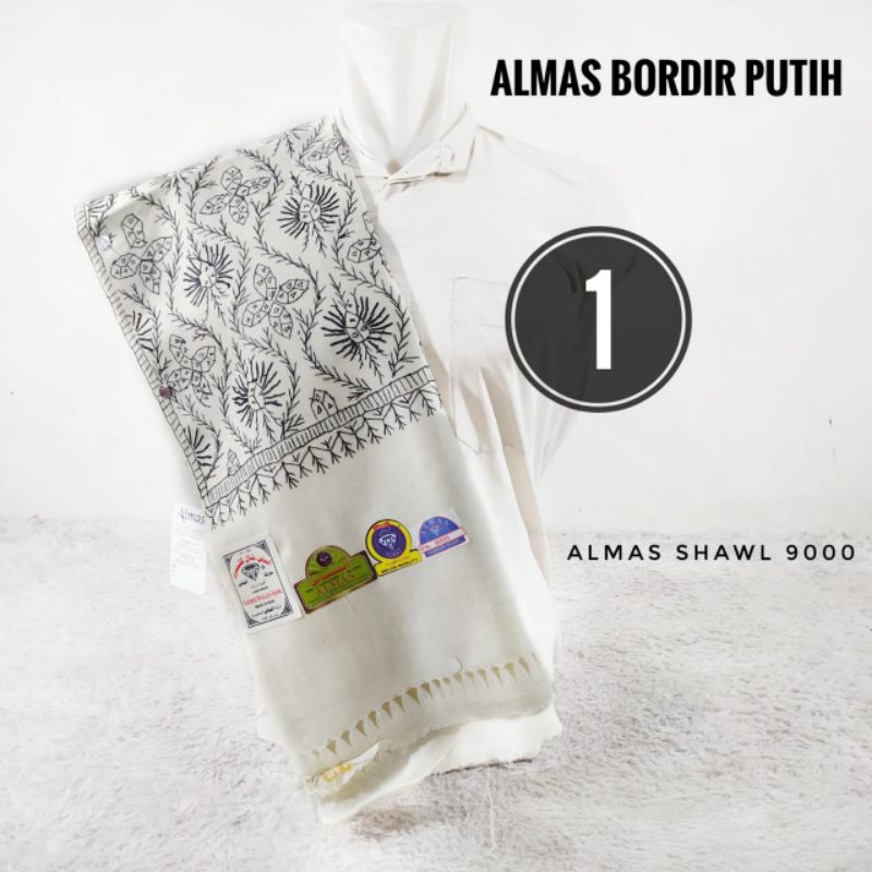 Jual Surban Panjang Almas Shawl Bordir Putih 9000F Sorban Sulam Rajut