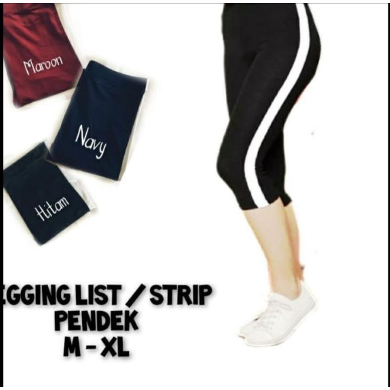 Jual Legging Pendek List Strip Putih Spandex Premium Ukuran Std