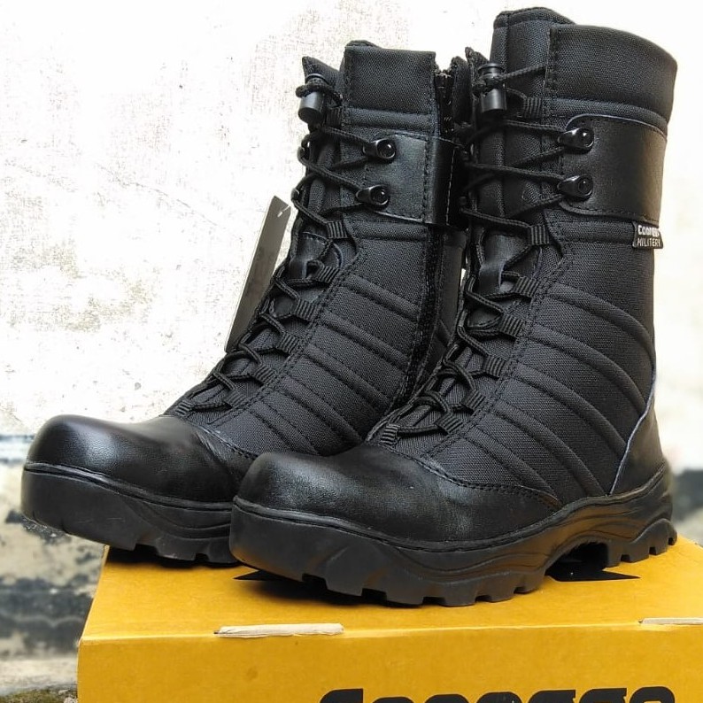 Jual SEPATU BOOTS PDL SAFETY NINJA HATORI BLACK TACTICAL KULIT MERK